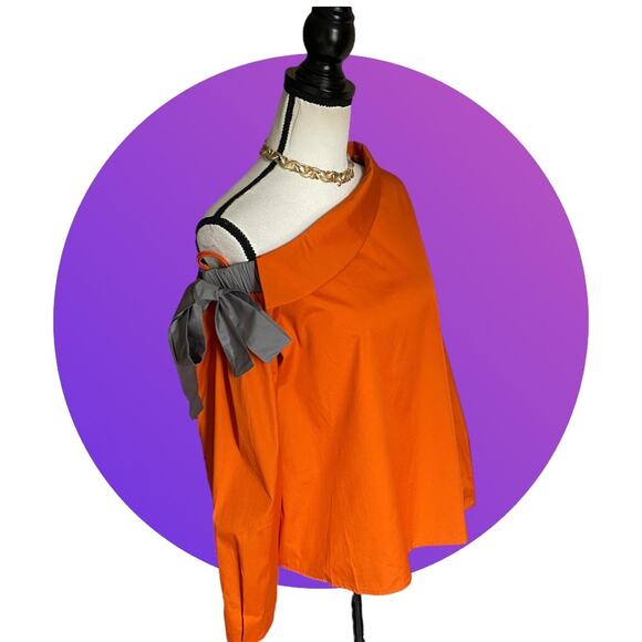 Anthropologie Harshman Orange Liana Cotton One Shoulder Top Blouse L XL 14 NWT - Picture 6 of 12